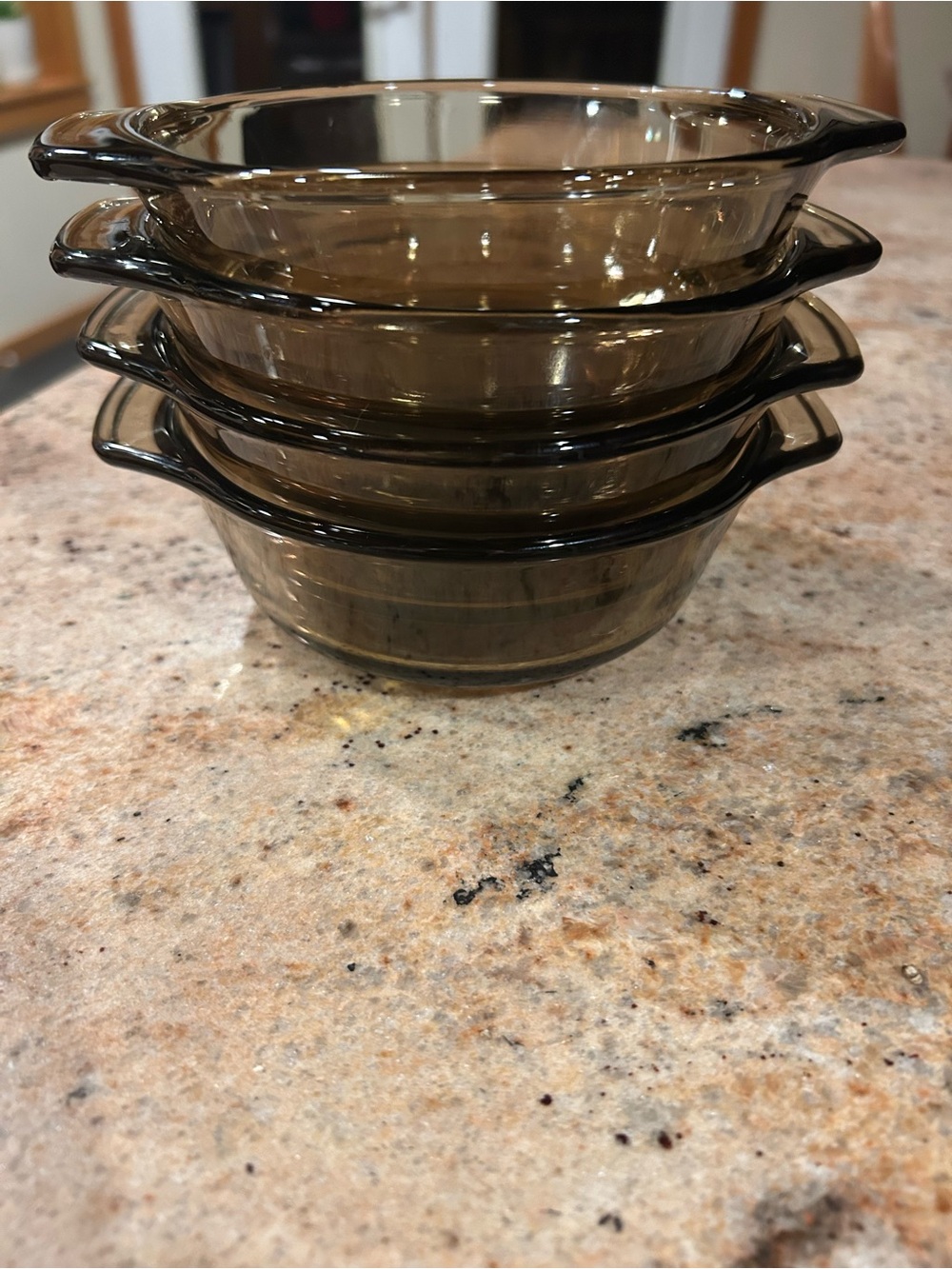 Anchor Hocking#1072 Set of 4 Amber Smoke Glass 12 oz Casserole Dishes 6.25”
NWOT